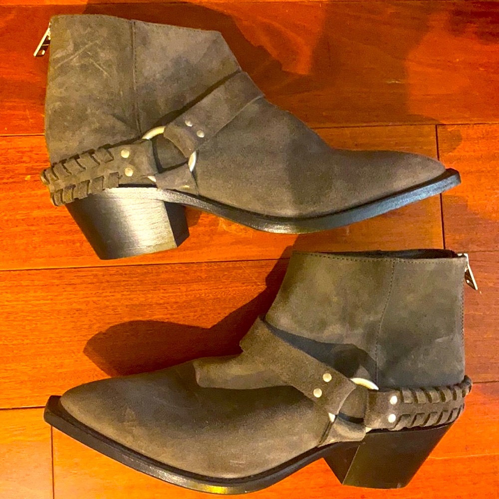 ALLSAINTS Gray Suede Buckle Ankle Boot